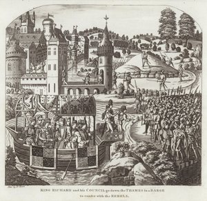 Koning Richard en zijn Raad gaan de Theems af in een Schuit om te Overleggen met de Rebellen door English School