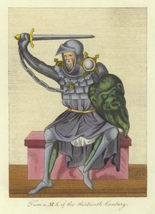 Ridder, mogelijk koning, in harnas, uit een manuscript van de 13e eeuw door English School