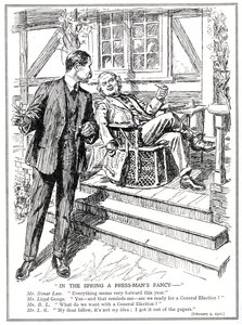 Lloyd George en Bonar Law bespreken de vooruitzichten van een algemene verkiezing, februari 1920 door English School