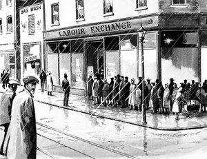 Arbeidsbureau in het VK negen maanden na de Wall Street Crash van 1929 door English School