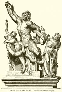 Laocoon, de valse priester. (3000 jaar geleden gebeeldhouwd) (gravure)