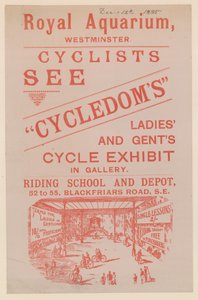 Folder die de Cycledoms Ladies and Gents Cycle Exhibit bij het Royal Aquarium adverteert door English School