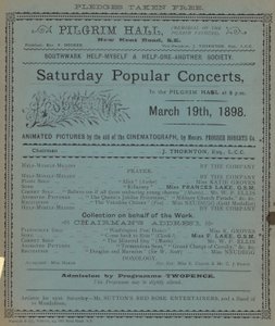 Folder die de Zaterdag Populaire Concerten in de Pilgrim Hall adverteert door English School