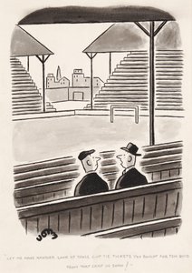Laat me nog eens kijken naar die Cup Tie-kaartjes die je voor tien pond van die kerel in Soho hebt gekocht, cartoon door John door English School