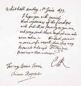 Brief van Karel II aan Prins Rupert, 1 juni 1673 door English School