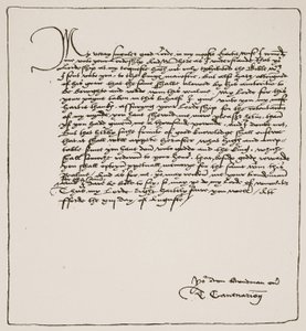 Brief van Cranmer aan Cromwell waarin hij hem bedankt voor het verkrijgen van de koninklijke toestemming voor Matthews Engelse Bijbel, 1537, uit De Kerk van Engeland: Een Geschiedenis voor het Volk door H.D.M. Spence-Jones door English School