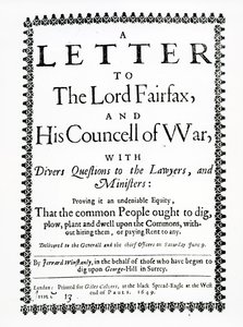 Brief aan Lord Fairfax van Gerrard Winstanley (c.1609-60) namens de Diggers op St. George Hill, Surrey, gedrukt 1649 door English School