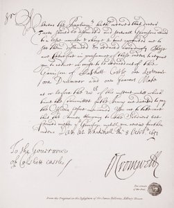 Brief aan de gouverneur van Calshott Castle van Oliver Cromwell, 1651, facsimile van het origineel in het bezit van Sir James Fellowes, Adbury House door English School