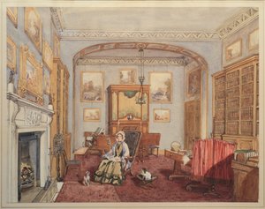 Bibliotheek - Muziekkamer met de Northwick Bacchus en Ariadne naar Titiaan, ca. 1830