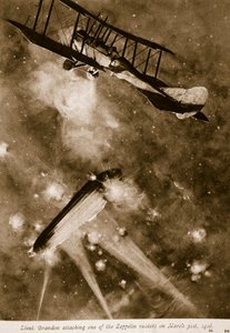 Luitenant Brandon valt een van de Zeppelin-aanvallers aan op 31 maart 1916