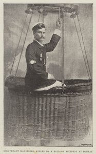Luitenant Mansfield, gedood door een ballonongeluk in Bombay (gravure) door English School