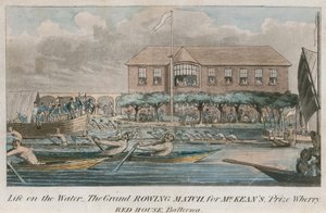 Leven op het water, de grote roeiwedstrijd voor McKeans prijs wherrry, Red House, Battersea