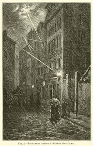Bliksem die een straatgaslamp aansteekt door English School