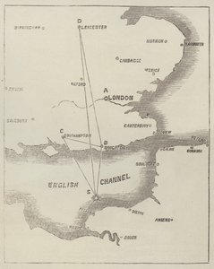 Locatie van de recente Grote Meteoor (gravure)