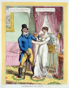 Te huur, pub. 1814 (handgekleurde gravure) door English School