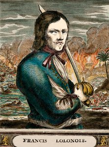 Lolonois de boekanier (ingekleurde gravure)