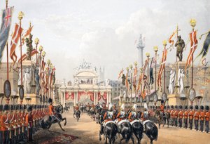 London Bridge, bewaakt door de Honourable Artillery Company of London, uit Een gedenkteken van het huwelijk van Edward VII en Alexandra van Denemarken, uitgegeven 1864