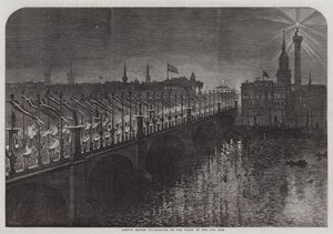 London Bridge verlicht op de Nacht van de 10e Inst (gravure) door English School