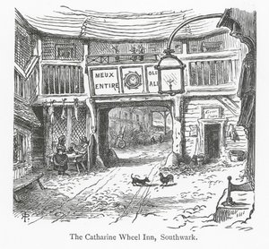 Clubs in Londen: The Catharine Wheel Inn, Southwark (gravure) door English School