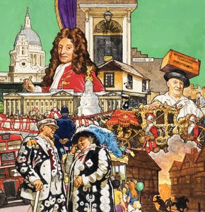 Londen Montage (gouache op papier) door English School