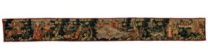Lange strook tapijt met figuren die rijden, lopen en jagen, ca. 1600 (wol)