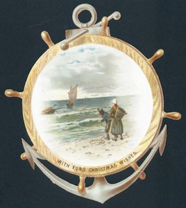 Kijken door een scheepswiel, kerstkaart door English School