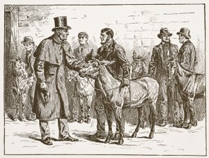 Lord Shaftesbury inspecteert een ezelshow van een straatventer, illustratie uit De Kerk van Engeland: Een Geschiedenis voor het Volk door H.D.M. Spence-Jones door English School