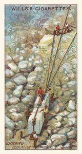 Marmerblokken laten zakken (chromolitho)