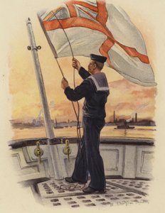 Het strijken van de vlag bij zonsondergang