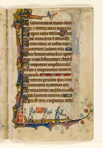 Een konijnenbegrafenisstoet, marginale decoratie uit de Macclesfield Psalter, Gebruik van Sarum, Oost-Anglia, ca. 1330 door English School