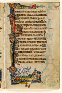 Een man die achteruit rijdt, marginale decoratie uit de Macclesfield Psalter, Gebruik van Sarum, Oost-Anglia, ca. 1330 door English School