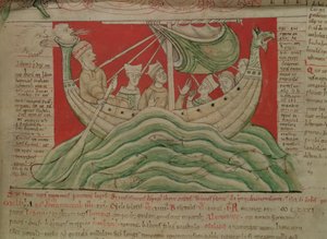 De visioenen gedroomd door koning Hendrik I in Normandië in 1130, uit de Worcester Chronicle, c.1130-40 (detail) door English School