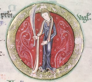 MS Hunter 229 f.4v Maagd, uit de Hunterian Psalter, ca.1170 (detail) door English School