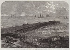 Madras Pier, op Schroefpalen, de Uitvinding van Mr Alexander Mitchell, CE (gravure) door English School