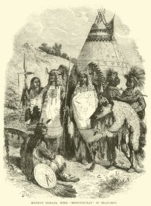 Mandan Indianen, met medicijnman in berenvel door English School