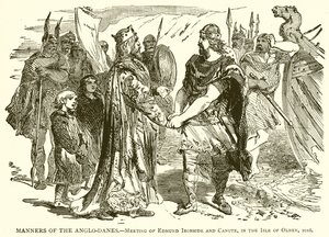 Manieren van de Anglo-Denen.--Ontmoeting van Edmund Ironside en Canute, op het eiland Olney, 1016