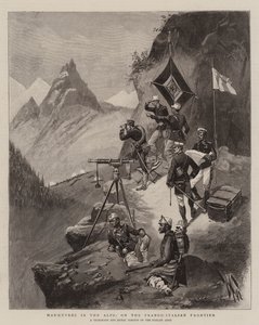 Manoeuvres in de Alpen, aan de Frans-Italiaanse grens (gravure) door English School