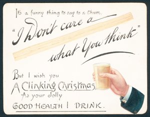 Hand van man met glas, kerstkaart door English School