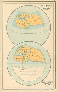 Kaart: De wereld volgens Strabo AD 18, Mela AD 43 (kleurenlitho) door English School