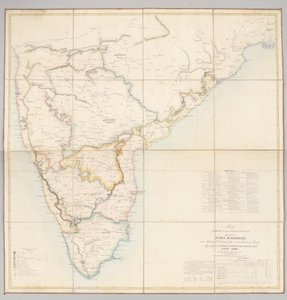 Kaart met de huidige verdeling van het land afhankelijk van Fort St. George in militaire divisies met verschillende troepenstations door English School