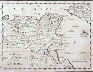 Kaart van Africa Propria en Numidia (Modern Tunesië en Algerije) eind 18e eeuw door English School