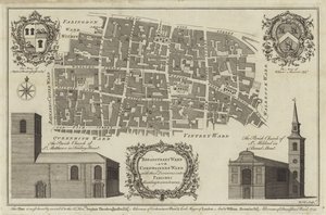 Kaart van Bread Street Ward en Cordwainers Ward, Londen