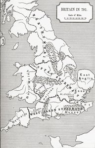 Kaart van Groot-Brittannië in 792, uit 