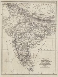 Kaart van India met de voorgestelde route van ZKH de Prins van Wales