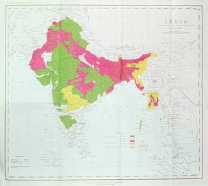 Kaart van India, met de voortgang van de Keizerlijke Onderzoeken, gepubliceerd onder leiding van Kolonel H.R. Thuillier, R.E., Opperlandmeter van India, 1888