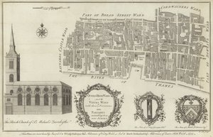 Kaart van Queenhithe en Vintry wijken, Londen
