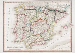 Kaart van Spanje en Portugal, uit 