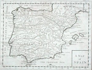 Kaart van Spanje en Portugal, eind 18e eeuw door English School