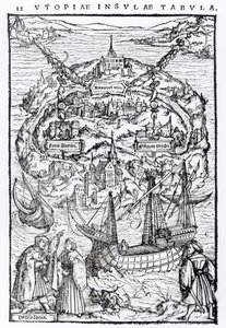 Kaart van het Eiland Utopia, Boek frontispice door English School