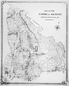 Kaart van de Parochie van Hackney, opgemeten door John Rocque (c.1709-1762) 1745
